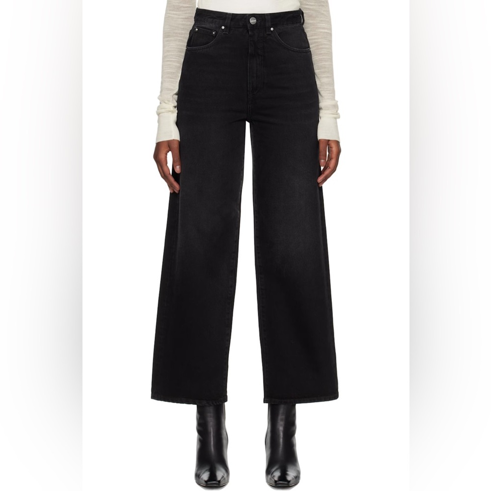 $360 TOTEME Authentic Black Wide Leg Flare Jeans High-Waist Organic Denim 27